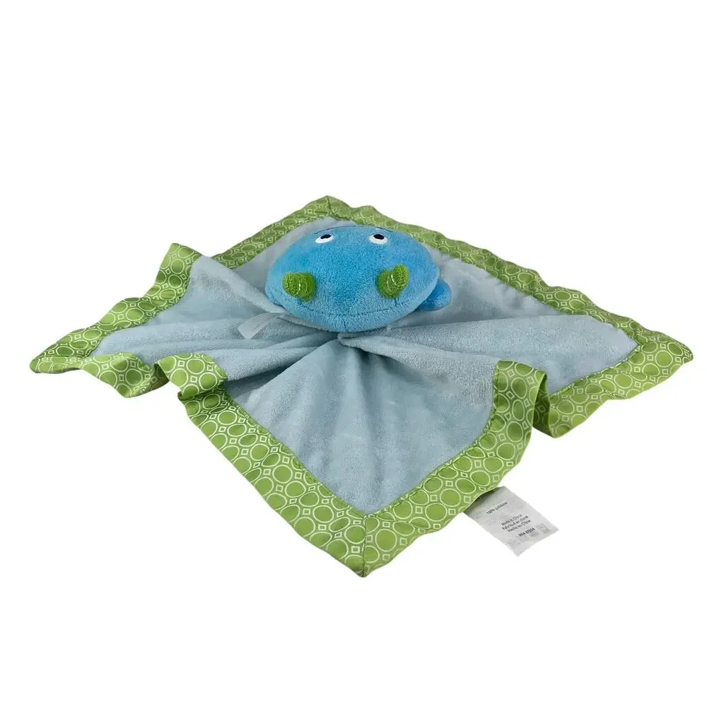 Carter's Plush Blue Monster Security Blanket Rattle Lovey Satin Trim 14